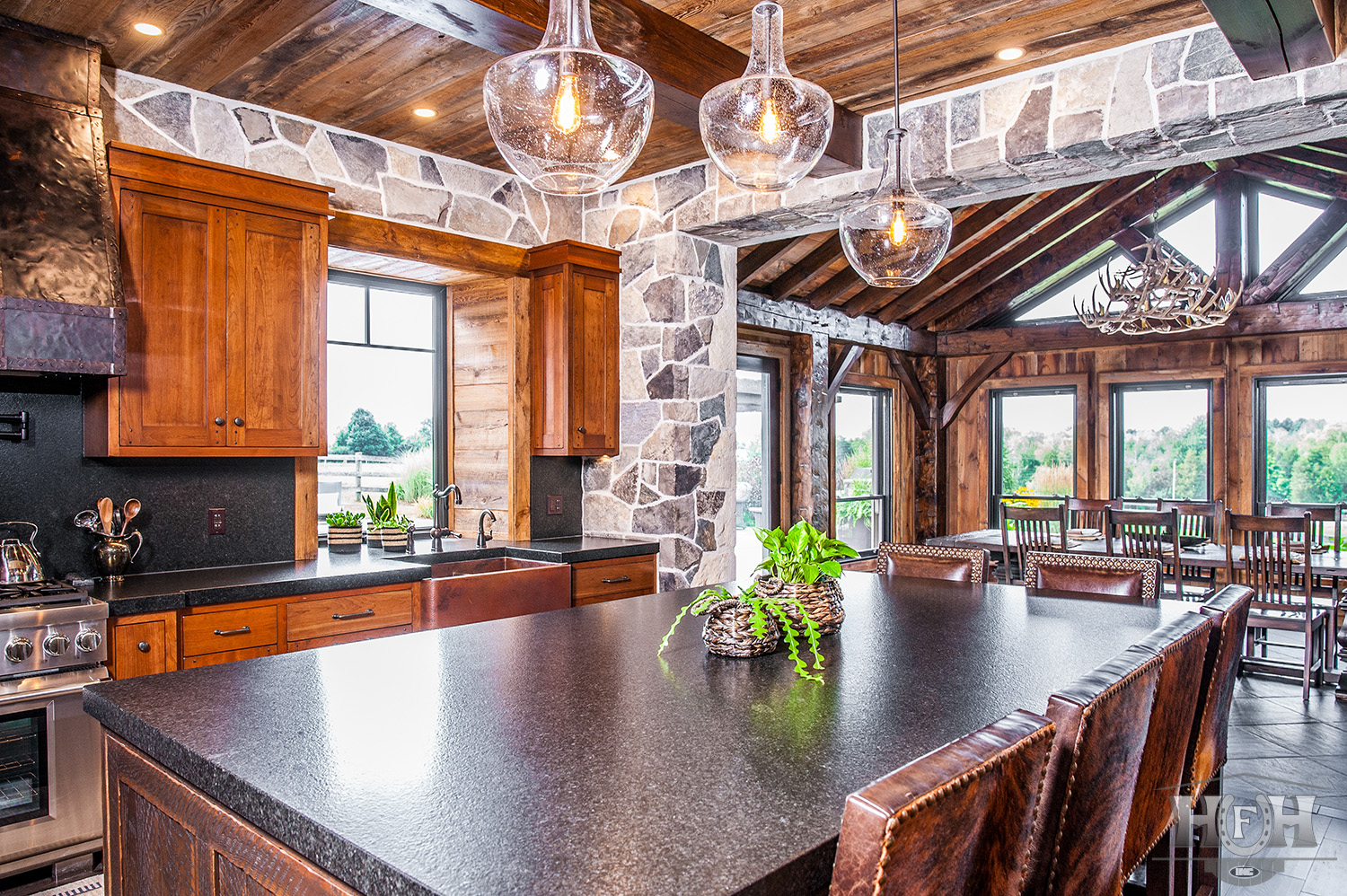 kitchen island with view of sink and window to front yard